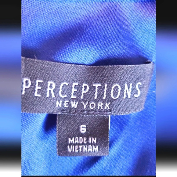 💚5/$25 Perceptions Blue Floral Choker Neck Midi Shift Dress Size 6 - Picture 5 of 5